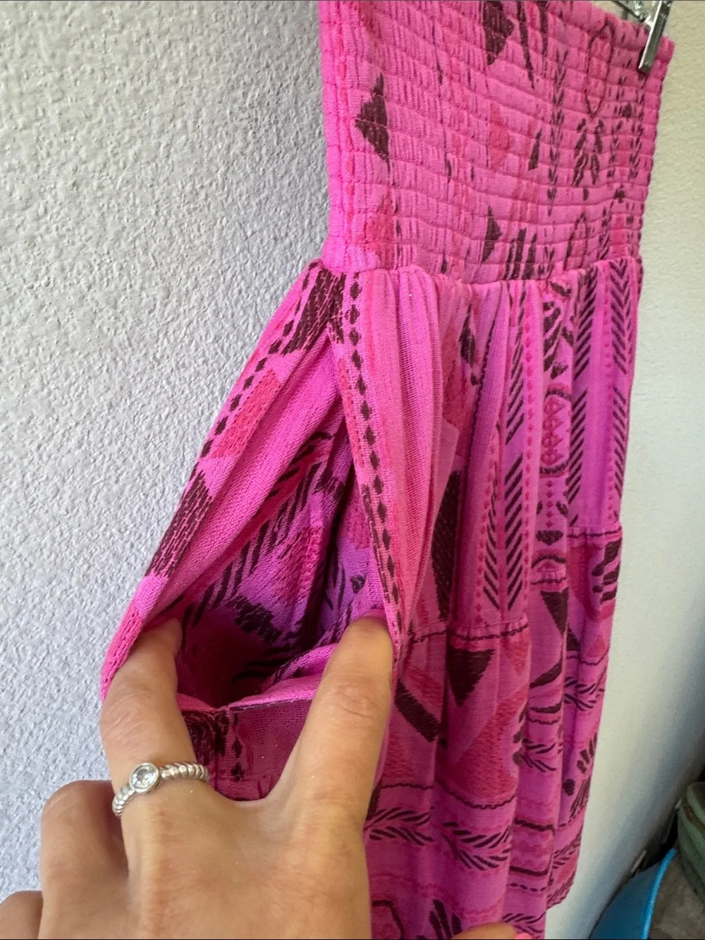 Ivy Jane Smocked Waist Pink Tribal Print Midi Skirt